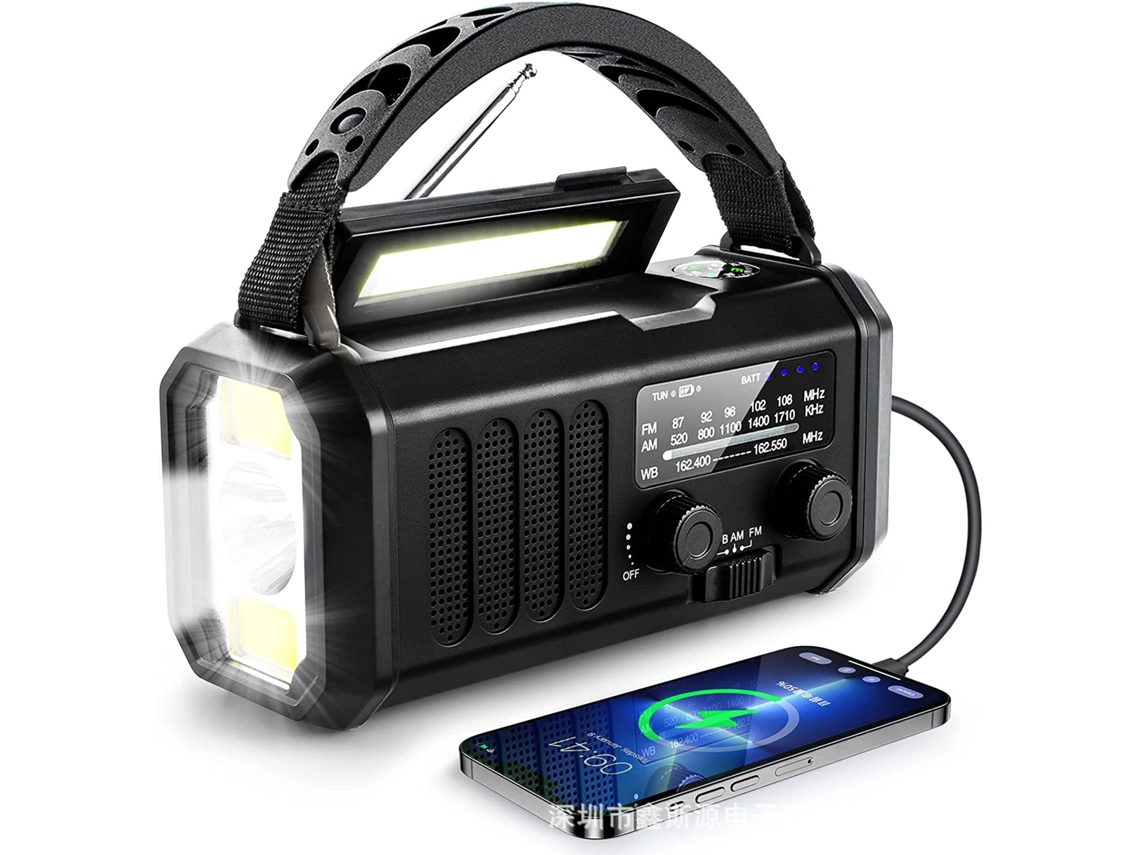 Rádio de manivela AQUAFORGE com células solares, lanterna e bateria externa 2000mah para sos