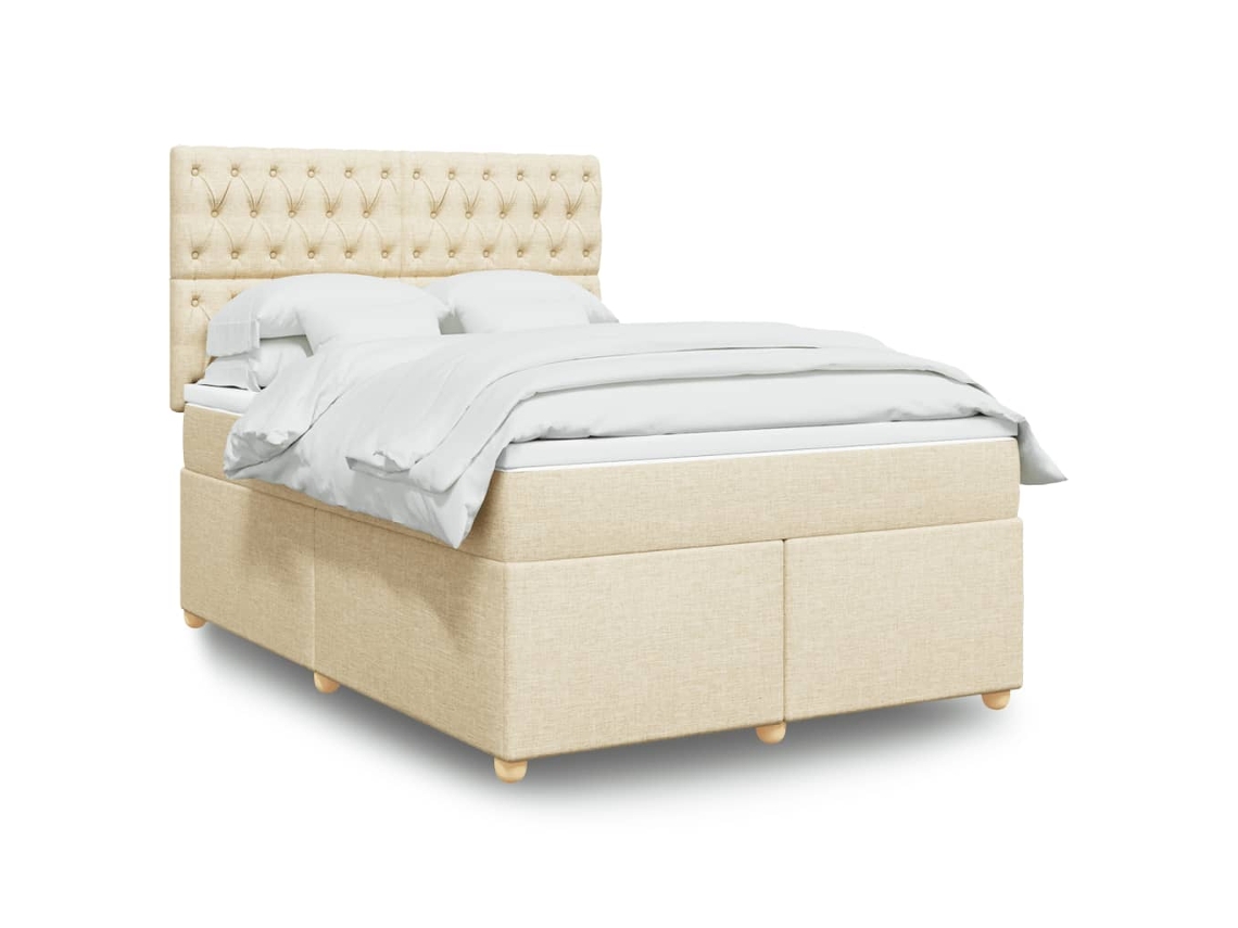Vidaxl Cama Com Molas/colchão 140x190 Cm Tecido Cor Creme