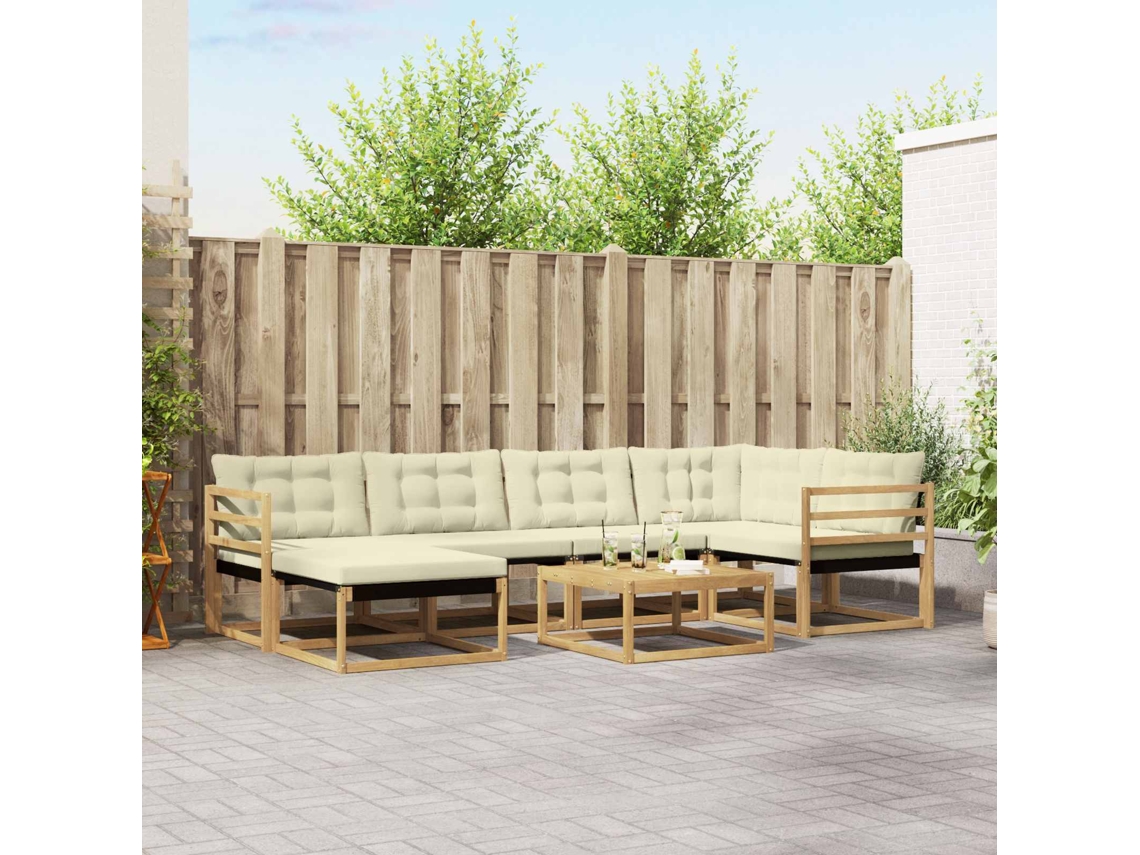 Vidaxl Conjunto De Sofás Para Exterior 7 Pcs Branco E Creme