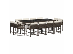 Conjunto de Jantar 13 Pcs para Jardim com Almofadões Vime Pe Castanho MAISON EXCLUSIVE (13 pcs)