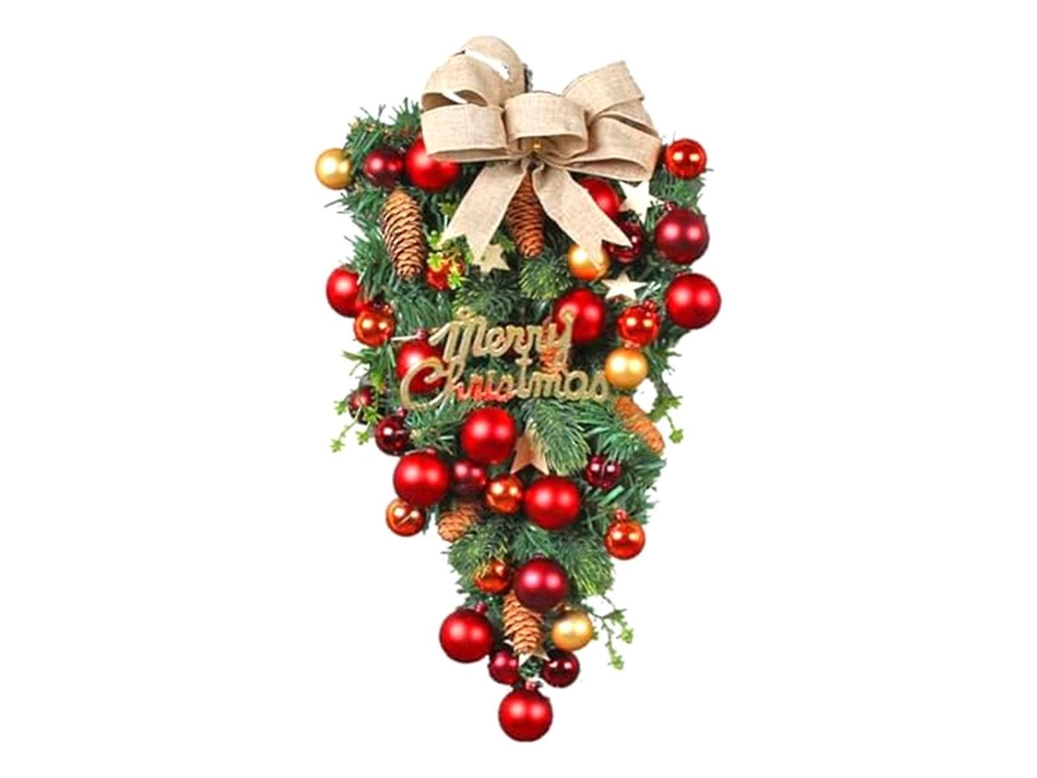 Omni guirnalda de Natal para Porta Frente e Escada Inverno Decoração com Arco Adorno Plástico Fio Ferro como Se Muestra