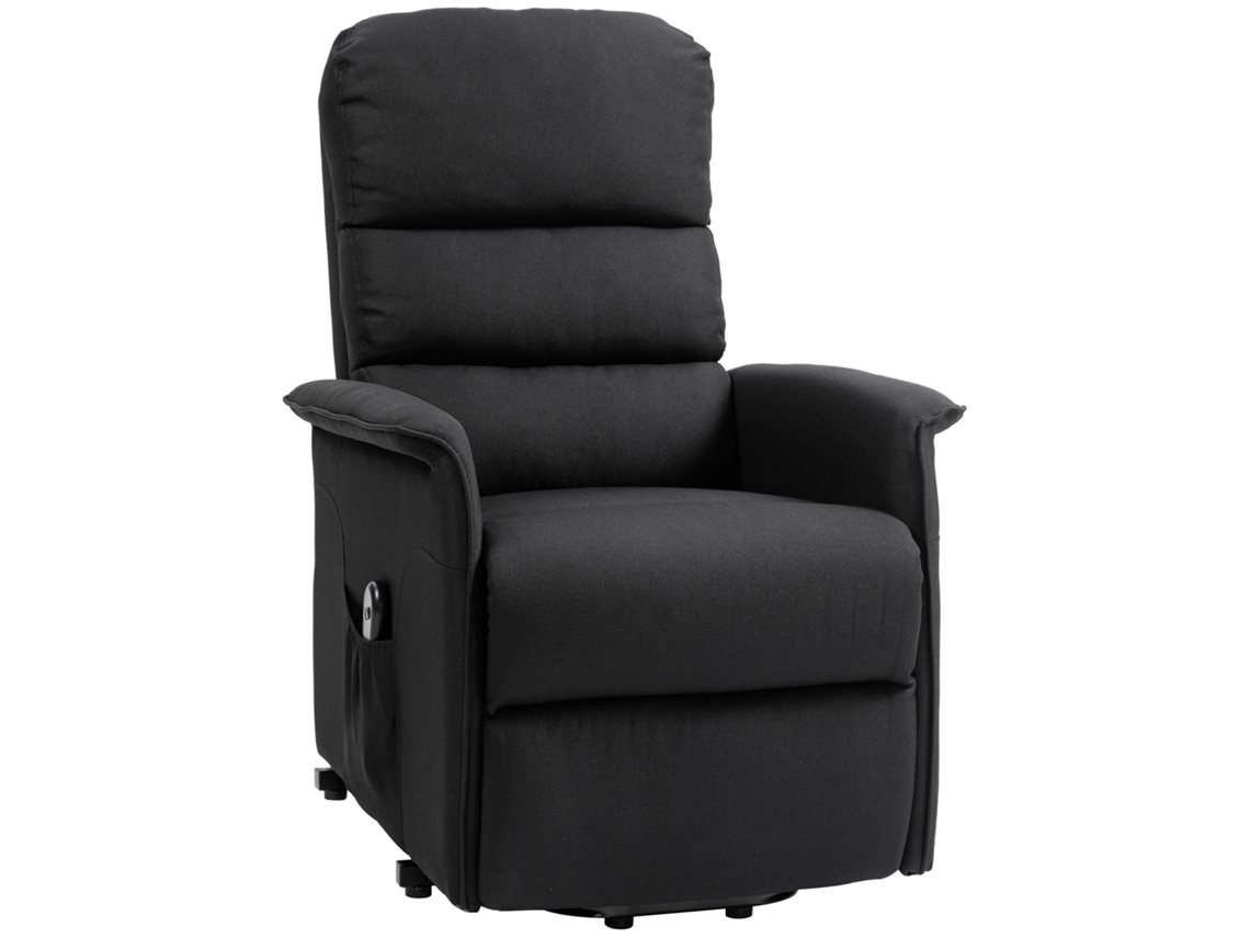 Poltrona Elétrica Reclinável S/MARCA com controle remoto, bolso lateral, estofado em linho preto