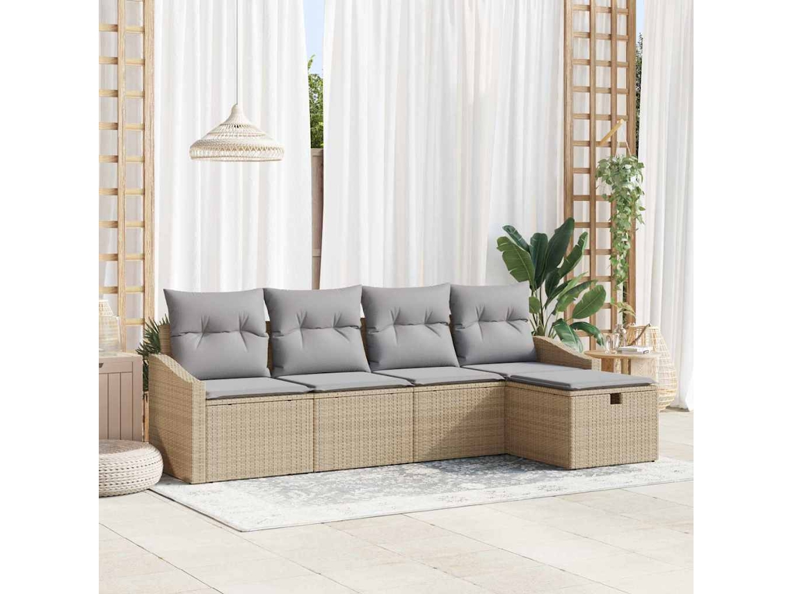 Vidaxl Conjunto De Sofás 5 Unid. Bege Vime Pe