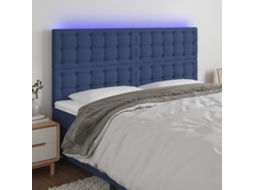 Vidaxl Cabeceira De Cama C/ Luzes Led Tecido 200x5x118/128 Cm Azul