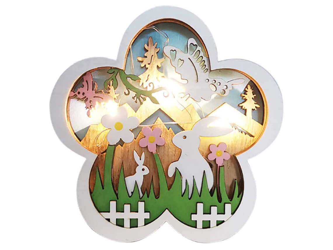 Decoração de Páscoa Coelho de Madeira com Luz LED CHABERLU