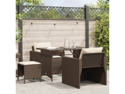 Vidaxl 4 Pcs Conjunto Sofás De Jardim C/ Almofadões Vime Pe Castanho