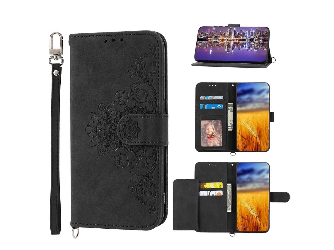 Capa De Couro Tipo Carteira Com Estampa De Flores E Relevo Para Sharp Aquos Sense7 Plus