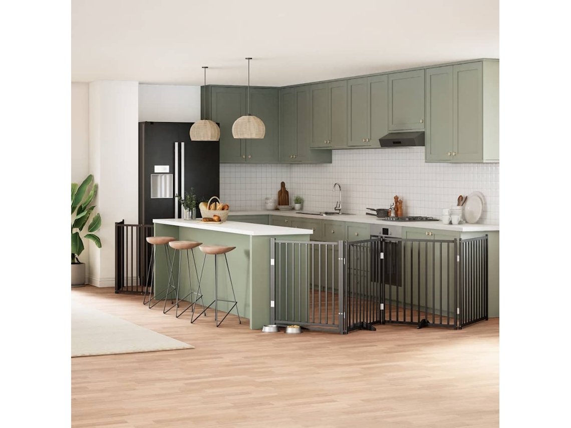 Vidaxl Portão P/ Cães Com Porta Dobrável 12 Painéis 960 Cm Álamo Preto