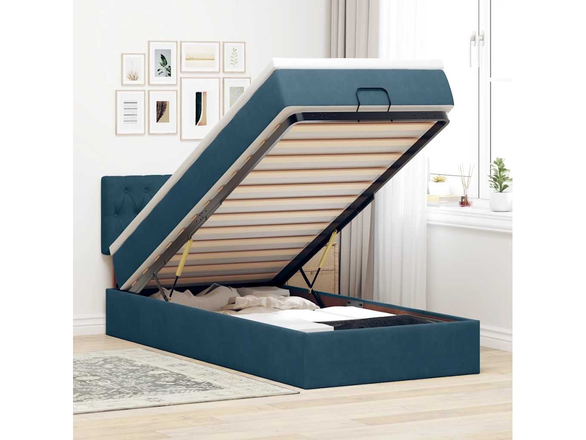 Vidaxl Estrutura De Cama Otomana Com Colchão Azul Escuro Veludo