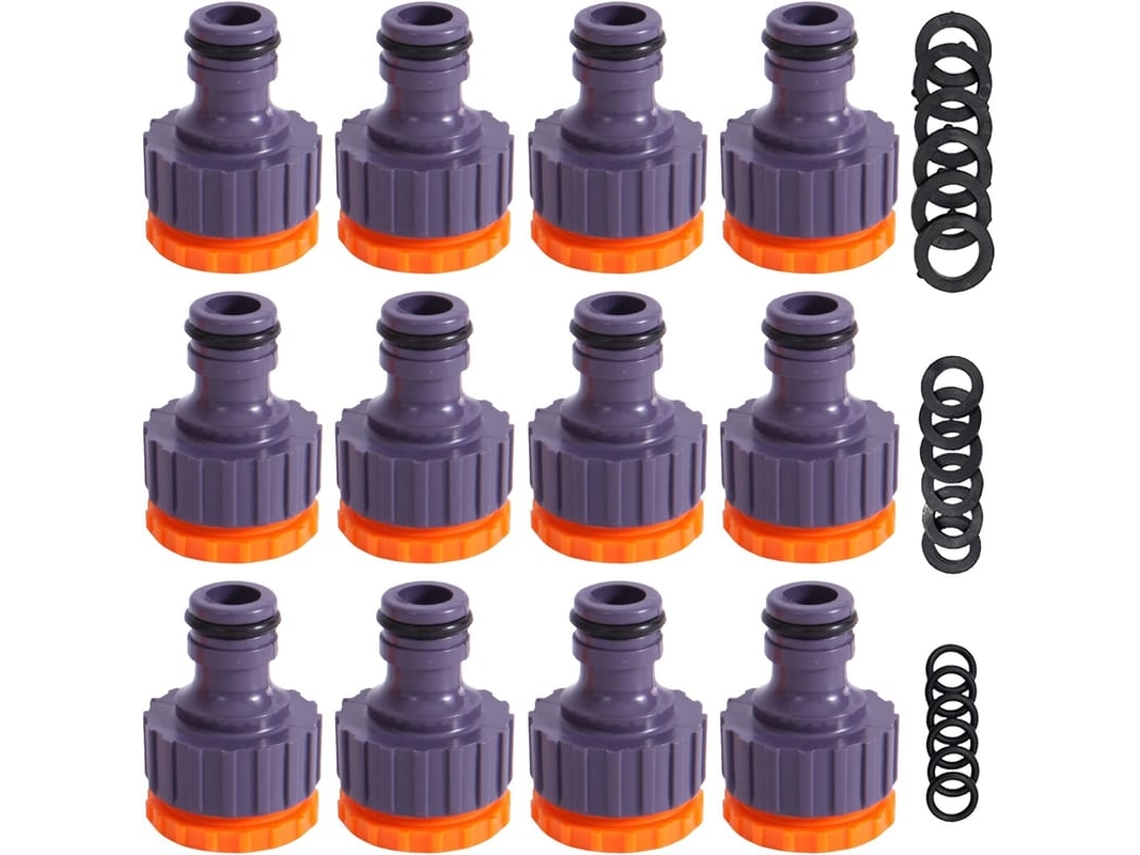 Adaptador De Torneira Para Mangueira De Jardim 3/4" 1/2" Bsp Plástico 2 Em 1 Com 12 Peças E 18 Anéis De Reposição