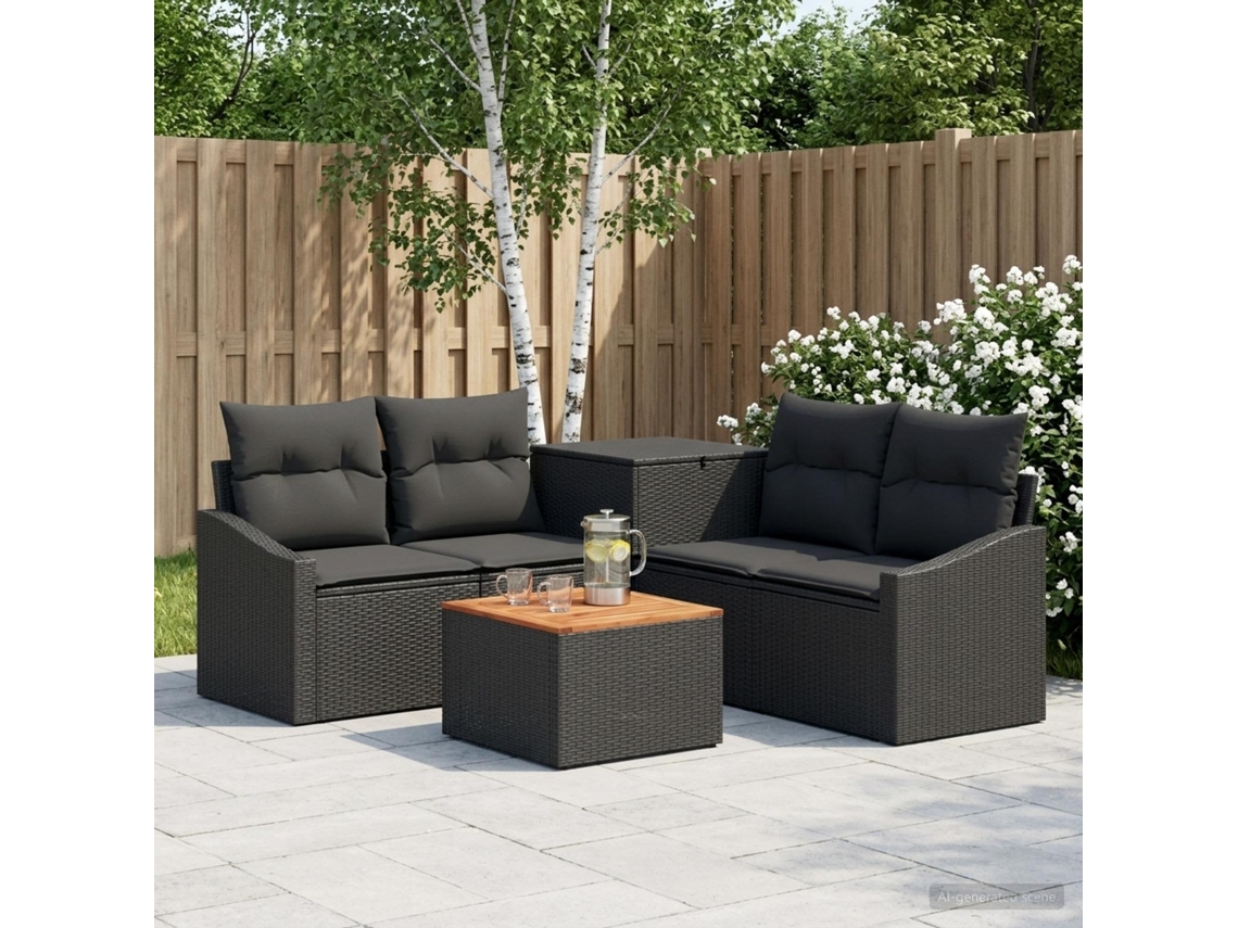 Vidaxl Conjunto De Sofás 6 Unid. Preto Rattan Poliéster E Aço