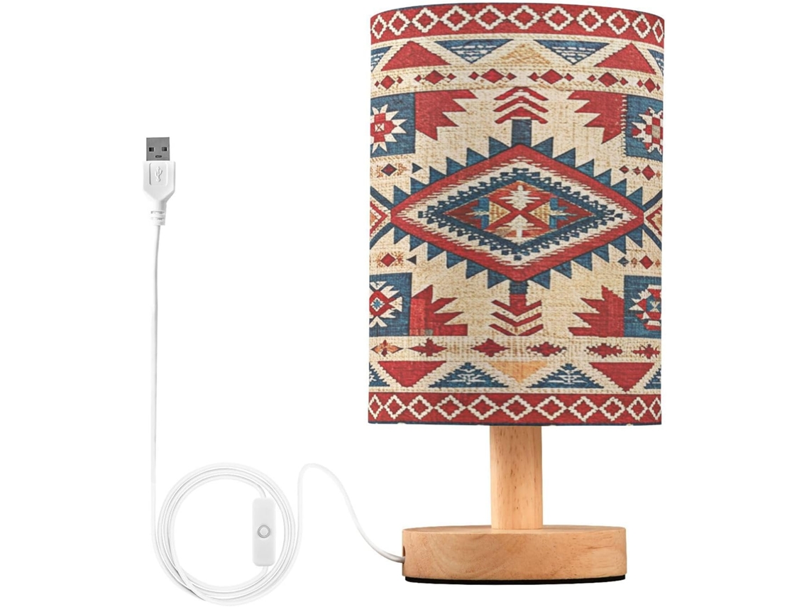 Abajur De Cabeceira Com Estampa Étnica Para Quarto, Portas De Carregegamento Usb C, Luminária De Mesa Cabeceira, Luminária
