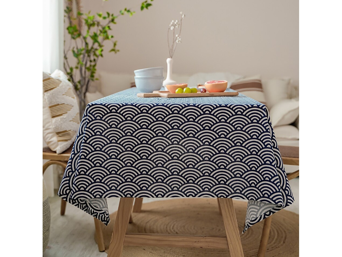 Toalha De Mesa De Algodão E Linho Japonesa Lavável Retangular Azul Ondas Do Mar Casa Café Mesa De Jantar Lareira Forno De Micro-ondas Protetor Setor