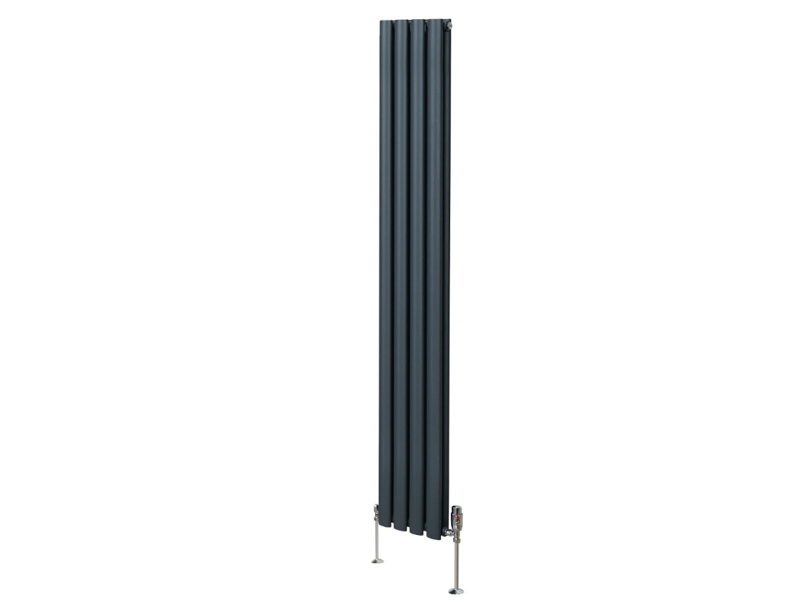 Radiador Vertical De Colunas Ovais Em Antracite 1800x240mm Em Aço Carbono Com Válvulas Termostáticas Cromadas, Potência