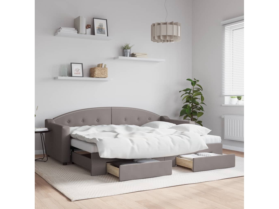 Sofá Cama De Solteiro Com Gavetas Gavetão Cinza Acastanhado Lovely Home Madeira Tecido Cinzento (80x200)