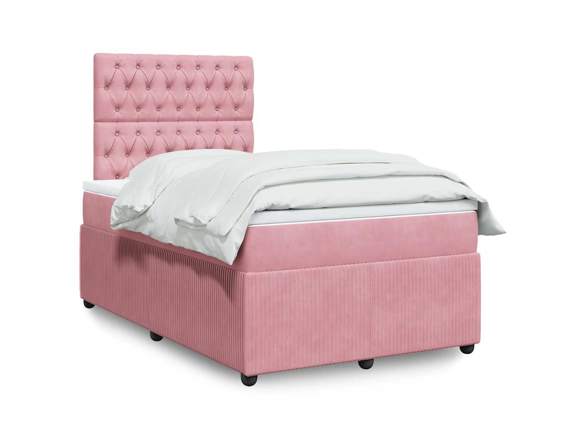 Vidaxl Cama Boxspring Com Colchão 120x200 Cm Veludo Rosa