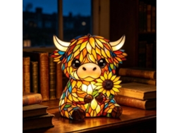 Luminária Vaca das Terras Altas com Girassol: Luz Quente e Charme Exótico,