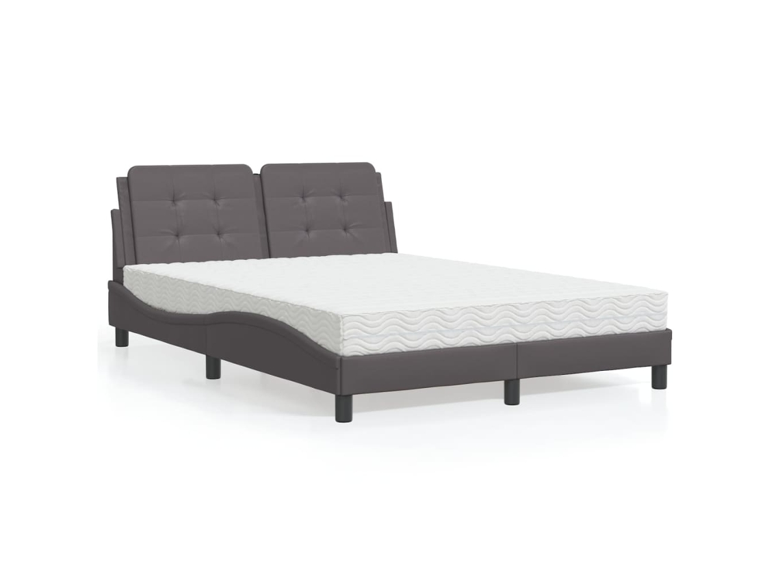 Vidaxl Cama Com Colchão Zadar 140x200 Cm Couro Artificial Cinzento