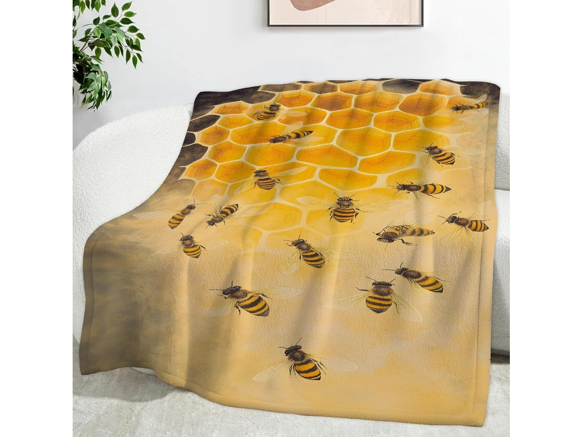 Manta Geométrica Bee Blanket 150x200 Cm Multifuncional Macia e Aconchegante em Flanela Ideal para Cama Escritó