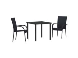 Conjunto 3 Jantar No Jardim Vidaxl Preto Vime Pe (80 X 80 X 73 Cm)