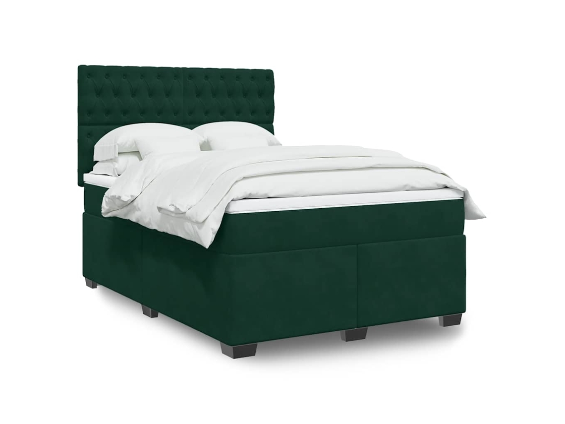 Vidaxl Cama com Molas/colchão 140x190 Cm Veludo Verde escuro