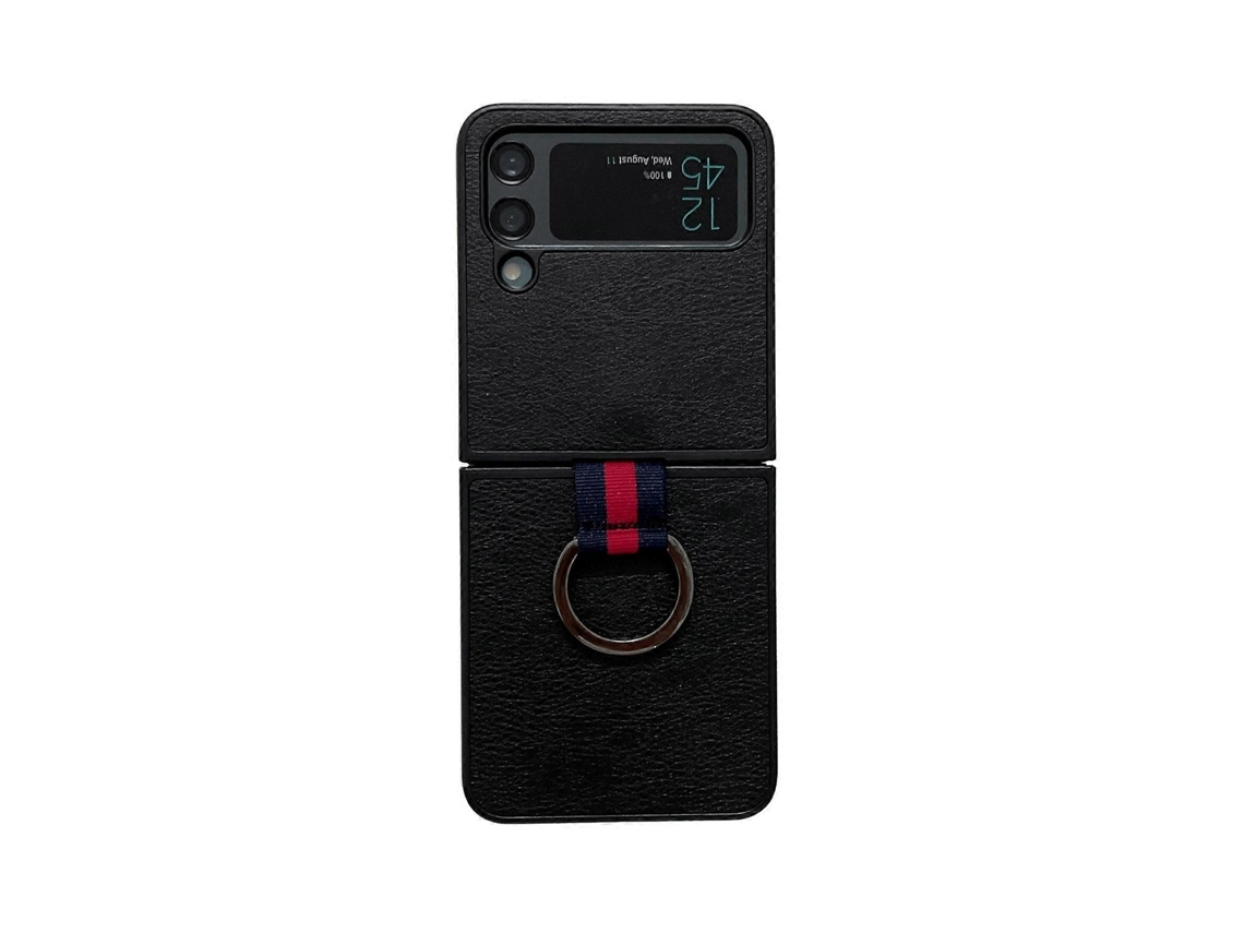 Capa De Celular Com Textura De Lichia Bicolor E Anel Para Samsung Galaxy Z Flip4