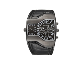 Relógio de pulso masculino casual com movimento de quartzo e duplo fuso horário, resistente à água, preto.