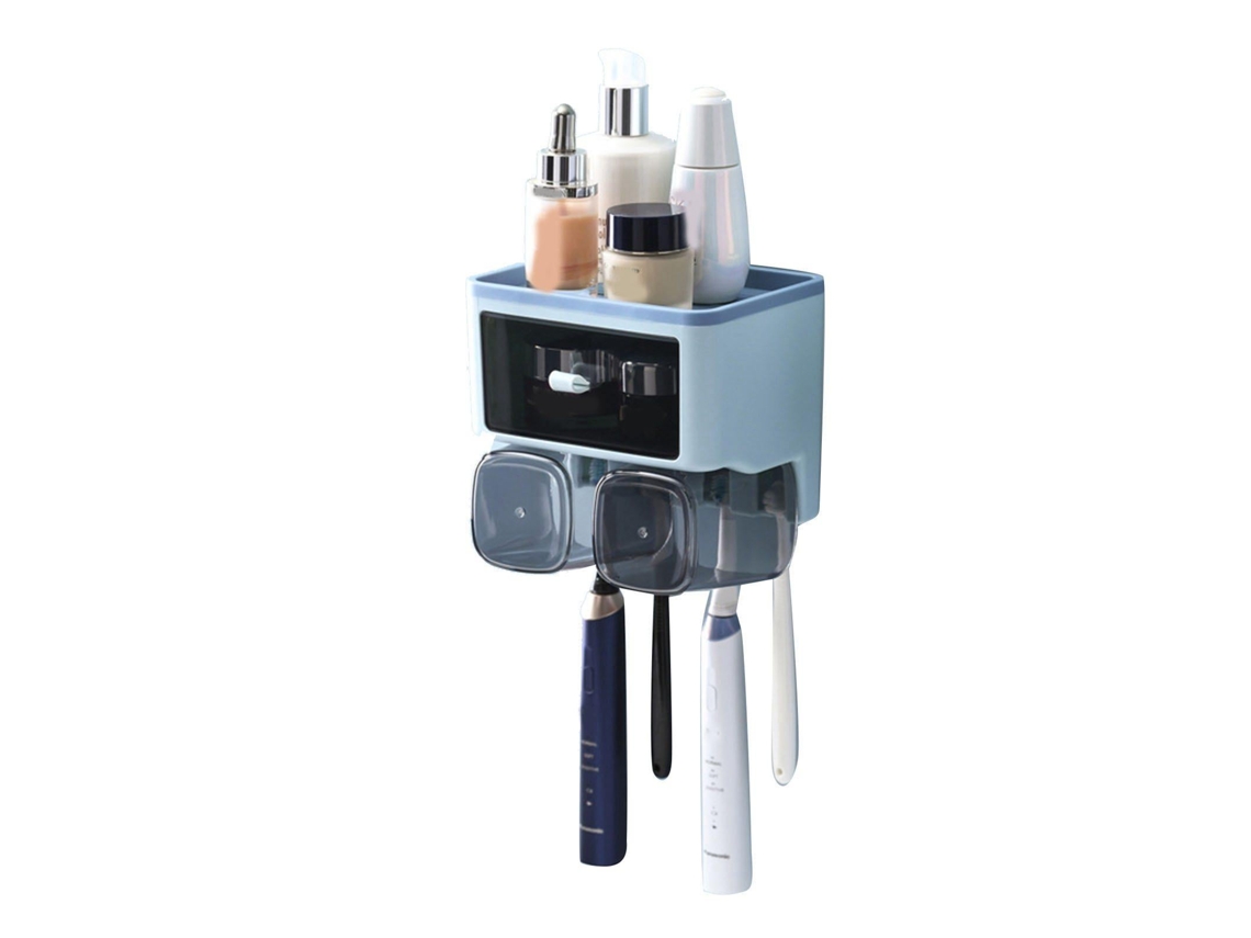 Suporte para Escova de Dentes, Sem Furos, Porta enxaguante Bucal, Organizador para Sanitário, Azul, para 2 Copos AQUAFORGE