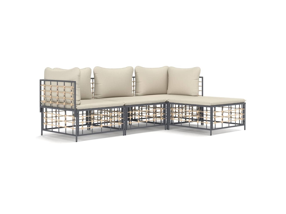 Conjunto 4 lounge de jardim c/ almofadões VIDAXL vime PE antracite