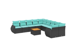 Conjunto de Sofá de Jardim, 11 Peças, Almofadas, Rattan Preto MAISON EXCLUSIVE