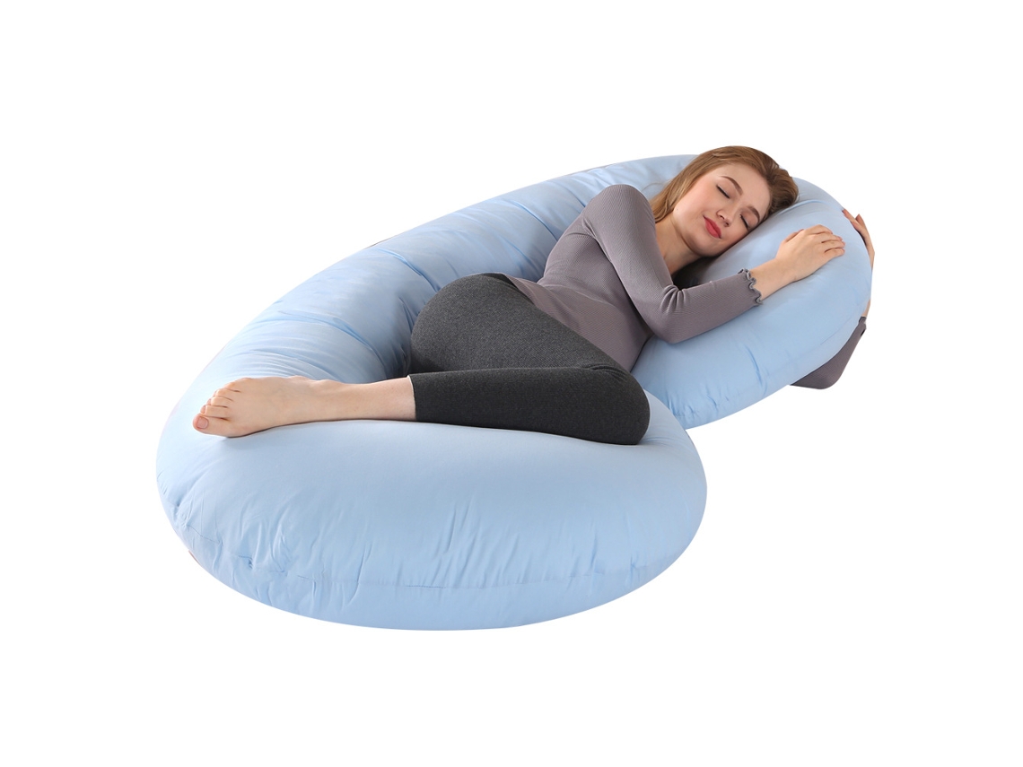 Almofada para Grávidas, Travesseiro para Gestantes em Formato de C, Alivia Dores nas Costas e Pescoço Gravidez SPQMENT (150x80cm azul)
