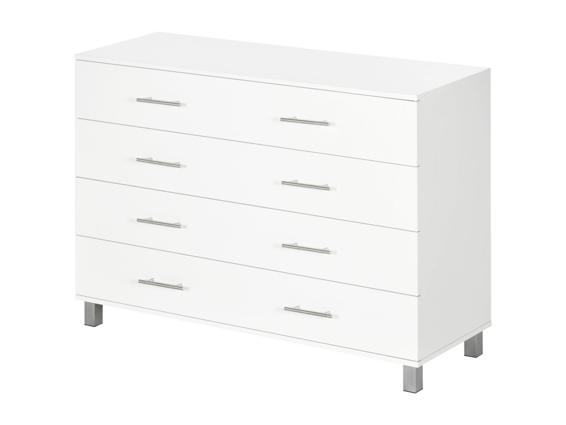 Cômoda 4 Gavetas, Pernas, Estilo Moderno, Branco (112x38,2x81 Cm)