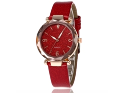 Relógio de Pulseira Feminino com Pulseira Pu Analógico Movimento de Quartzo Vermelho