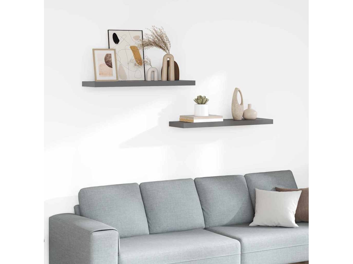 Vidaxl Prateleiras De Parede Suspensas 2 Pcs 90x23,5x3,8cm Mdf Cinza