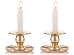 Omni 2 Peças de Portavelas de Metal Latão Dourado para Velas e Velas de Chá com Design Antigo e Base Larga