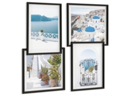 Composição De Quadros Santorini Mar Azul Casas Espelharte (4 Peças)