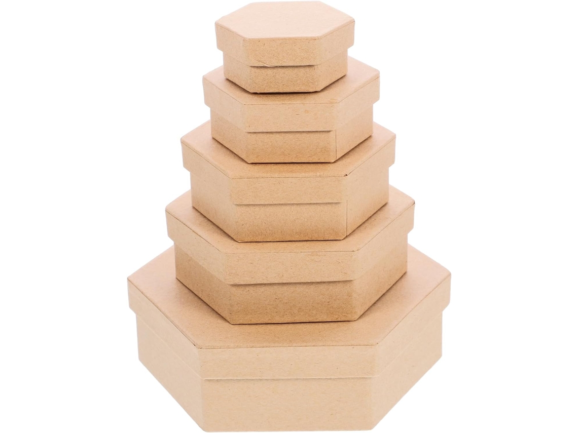 Caixa De Presente Hexagonal De Papel Kraft Com Tampa Para Guardar Joias E Doces.