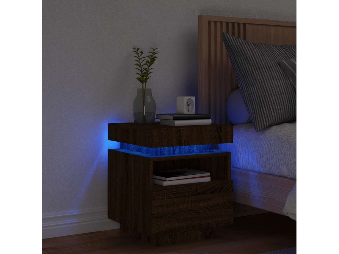 Vidaxl Mesa De Cabeceira C/ Leds 40x39x48,5 Cm Carvalho Castanho