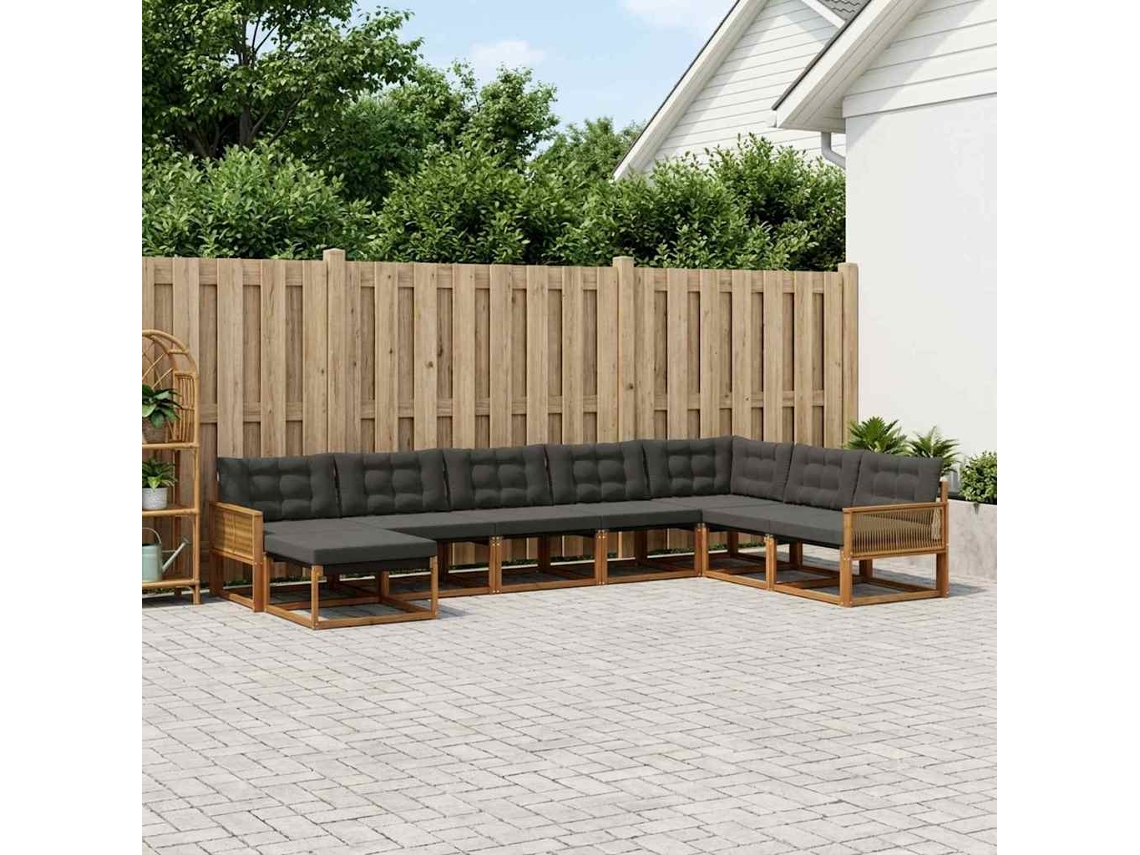 Vidaxl Conjunto De Sofás Para Exterior 8 Unid. Natural E Preto