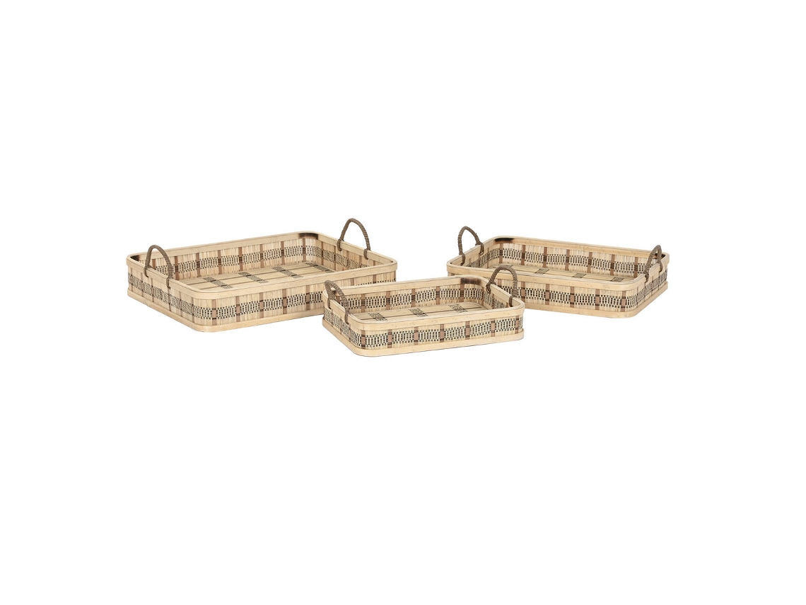 Jogo de Bandejas Dkd Home Decor Natural Marrom Claro Urbana 54 X 43 X 9 Cm 3 Unidades