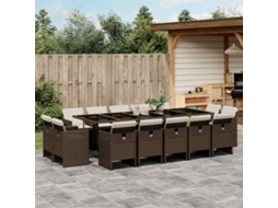 Vidaxl 15 Pcs Conjunto Jantar P/ Jardim C/ Almofadões Vime Pe Castanho