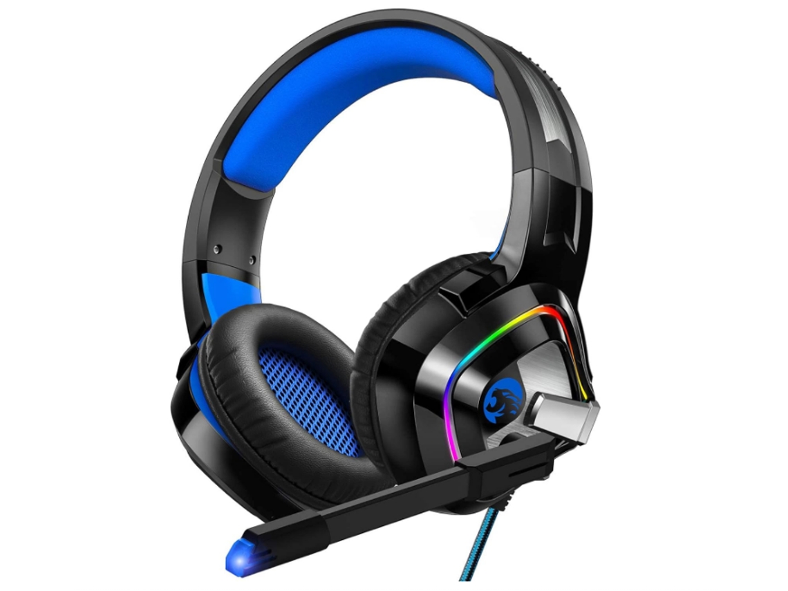 Fone Jogo Ps4/Xbox One JIAPEI com Microfone, Cancelamento Ruído, Luz Rgb, Pc, Ps4, Xbox, Laptop, Azul