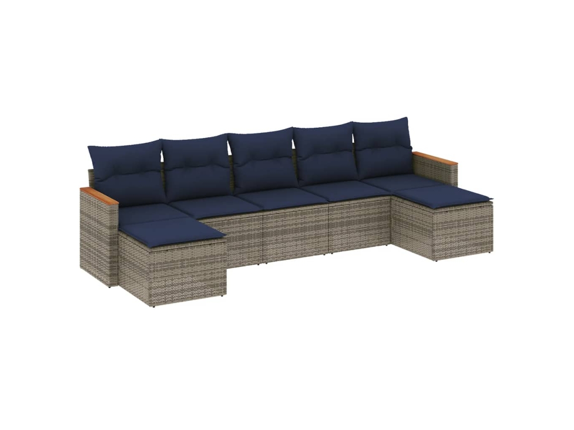 Conjunto de Sofá de Jardim, 7 Peças, Almofadas, Rattan Cinza MAISON EXCLUSIVE