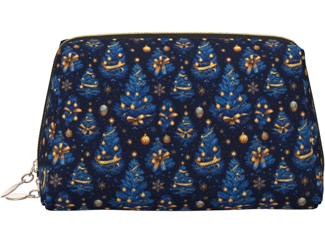Nécessaire Azul com Estampa de Árvore Natal Bolsa Viagem Feminina Espuma Viagens Férias | S/MARCA