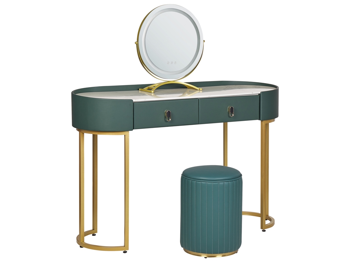 Toucador com Espelho E Tamborete BELIANI Vinax de Mdf Verde Escuro 118x39x125
