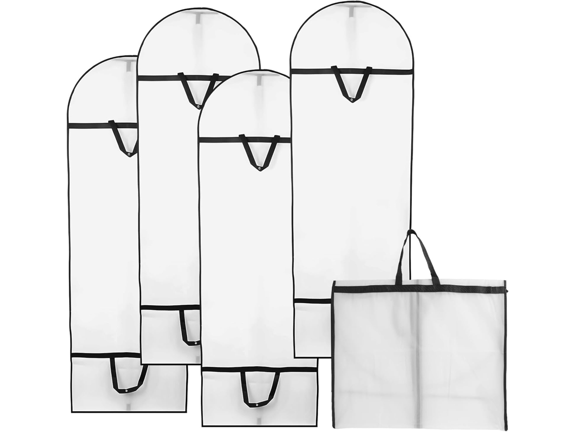 Lurelia Capa Para Roupa, 4 Unid., Antipoeira, Impermeável, Com Fecho, Para Vestido De Noiva, 180 X 60 Cm, Branco/transparente, Roupeiro Organizado