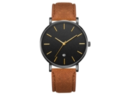Reloj De Pulsera Analógico De Cuarzo Con Dial Redondo (cinturón Café Caja Negra Espejo Negro Agujas Doradas)