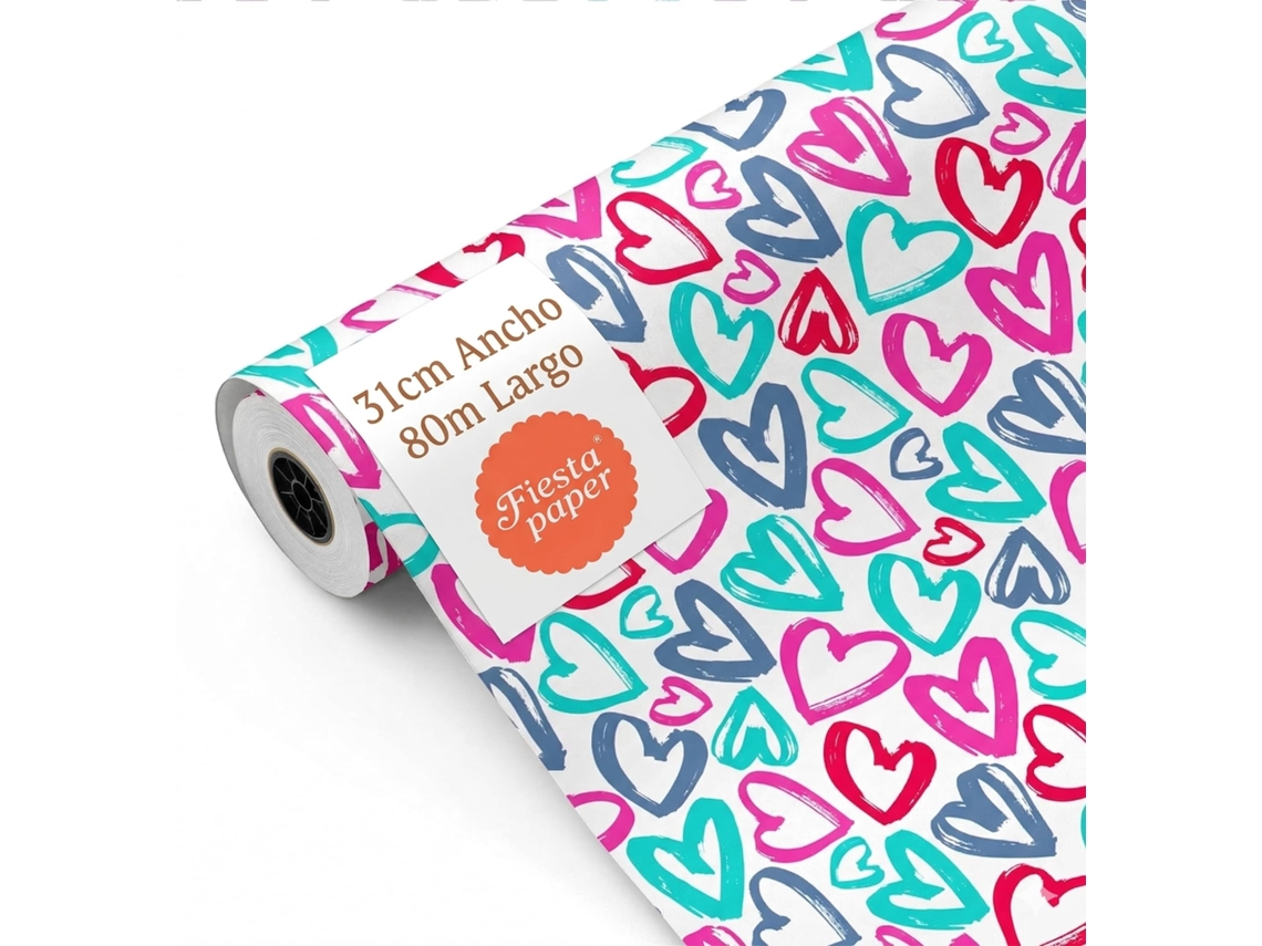 Papel Embrulho Corações 31cm X 80m Resistente Casamentos Lojas - Fp Fiesta Paper