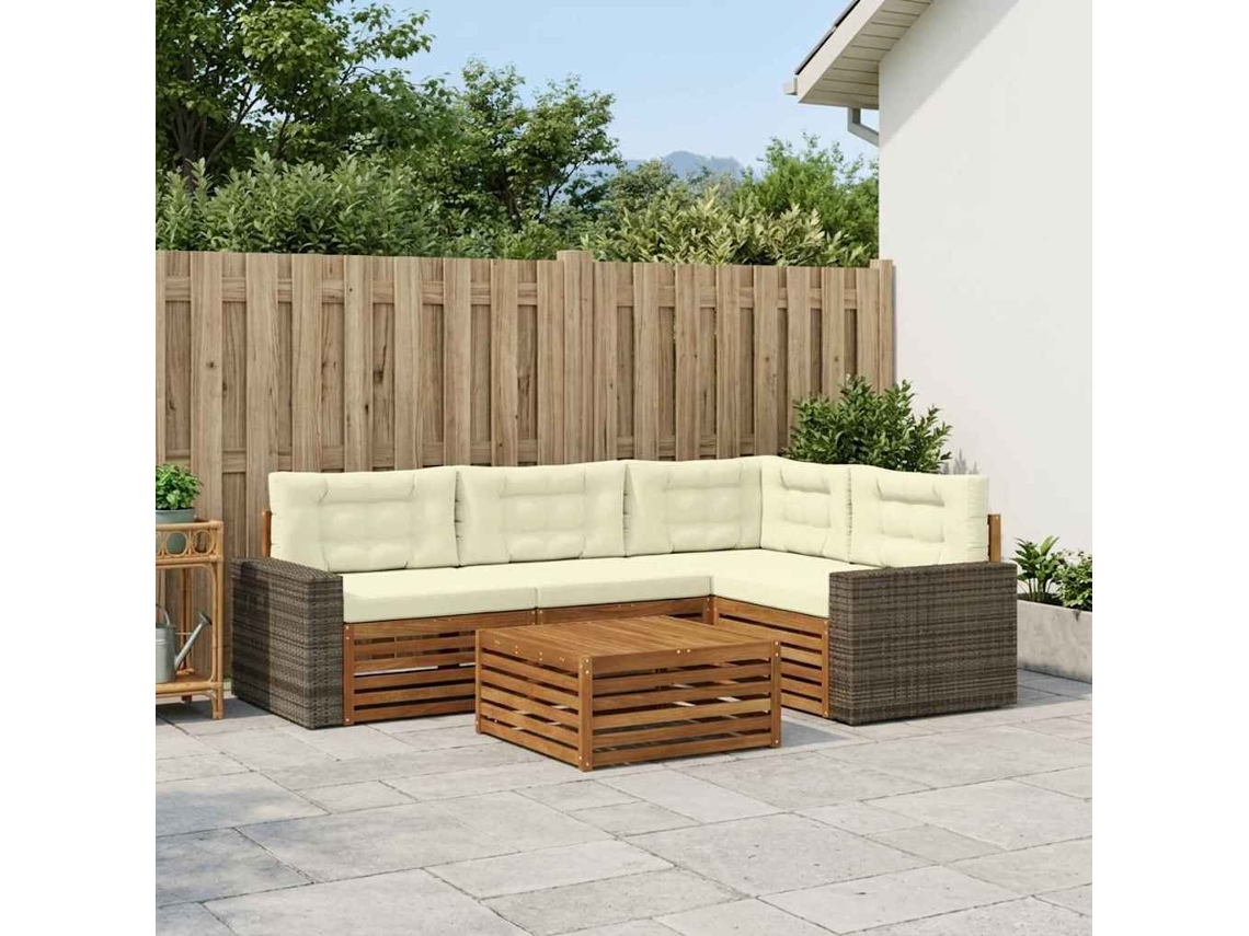 Vidaxl Conjunto De Sofás Para Exterior 5 Pcs Natural E Creme