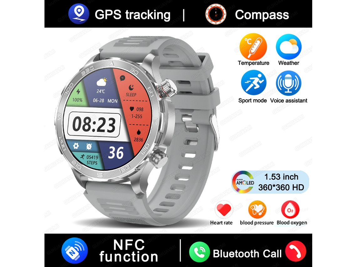(cinza) Smartwatch Com Tela Hd De 1,53 Polegadas, Gps, Nfc E Capacidade De Fazer Chamadas.